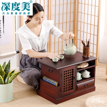 Japanese-style solid wood tatami tea table floating window table simple antique small tea table Chinese Kang table Chinese learning table tea cabinet