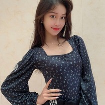 SOFTCHEN FAIRY floral female professional national standard modern dance uniform Bubble bubble sleeve square collar one-piece top 033