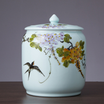 Ceramic rice jar with lid rice barrel 25kg flour jar moisture-proof insect-proof sealed tea jar oil cylinder coarse grain storage jar