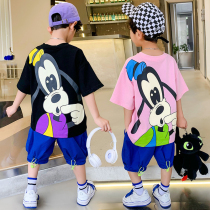 Boys summer clothing suit 2022 new wave clothes trendy childrens summer handsome and thin short sleeve cartoon two-piece set