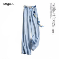 Japanese light luxury tencel jeans drape straight wide leg pants womens casual with belt high waist thin mopping pants