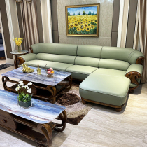 New Chinese-style concubine sofa living room furniture light luxury Nordic solid wood corner sofa simple ebony wood leather combination
