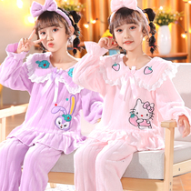 Baby flannel pajamas set childrens big childrens clothing boys and girls autumn and winter thickened coral velvet home clothing