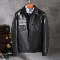 BV preparation elements imported goatskin leather lapel jacket jacket jacket leather men Business casual short slim slim