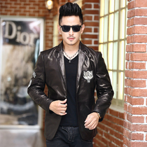Haining leather leather jacket mens short Korean slim leather suit goat leather jacket suit trend jacket thin model