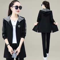 Sports set women spring and autumn 2021 new fashion hooded long clothes slim slim casual wear three sets
