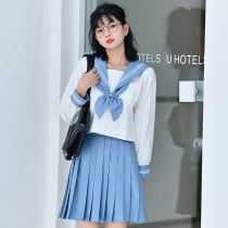 Orange Lan jk uniform genuine water blue three Japanese navy style orthodox basic sailor suit summer short-sleeved suit