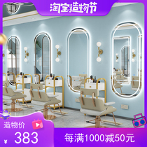 Net Red Barber Shop Special Mirror Cabinet One Hairdressing with Lights Luminous Mirror Table Hair Salon Studio Makeup Wall Mirror