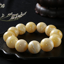 Russian natural old beeswax bracelet necklace Chanterelle yellow amber pendant Buddha beads rough ring White flower Live 1