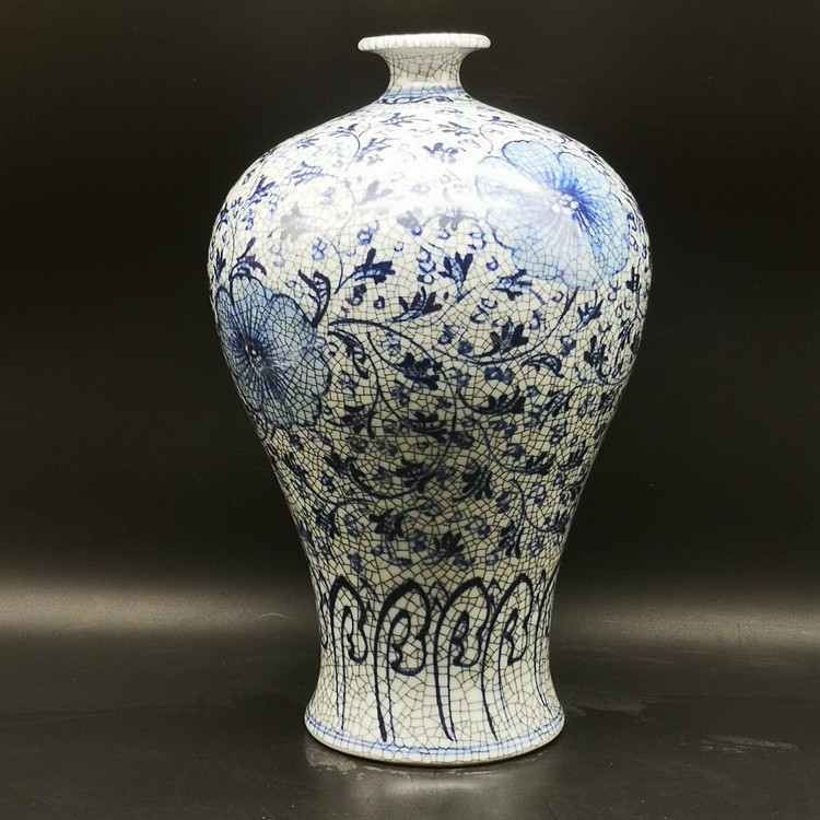 宋官窯青花手描き纏枝蓮梅瓶 陶磁器 装飾品 現代工芸品 美術品 置物 青花缠枝莲赏瓶-青花缠枝莲赏瓶促销价格、青花缠枝莲赏瓶品牌- 淘宝