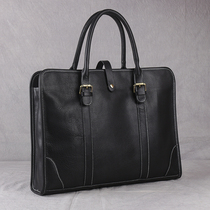 Mens leather Hand bag 15 6 inch computer bag horizontal large capacity briefcase shoulder crossbody mens bag pure cowhide