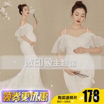 2020 New pregnant women art photos fashion white lace retro dress ink painting style Photo theme clothing
