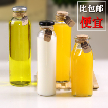 Hot and cold tea wood plug milk tea bottle straight bottle 350 500ml juice bottle with lid beverage glass bottle