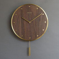  New Nordic light luxury watch fashion creative simple wall clock Living room silent quartz clock Wooden new Chinese wall clock