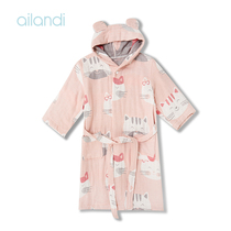 AILANDI cotton cotton five-layer gauze jacquard childrens bathrobe bathrobe thin absorbent childrens bathrobe