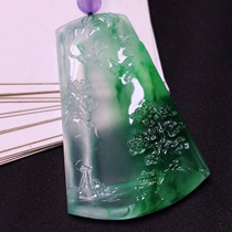 Myanmar jade high ice floating green Manyang green mens and womens landscape brand double color three color floating flower ice species violet jade pendant