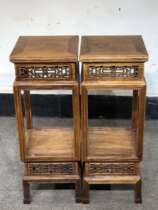 Folk collection Old Huanghua pear flower stand solid wood shelf a pair of ornaments 30cm wide and 82cm high