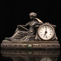 Folk collection of old pure copper inlaid gemstone European classical clock drawing old mechanical alarm clock