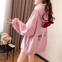 Pregnancy womens dress suit Two sets of autumn and winter plus suede thickened necropolis with large code even cap jacket women blouses