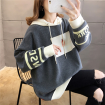 Fat MM Big Code Loose Gestation Woman Dress Spring Autumn Mid long sleeves Weater womens blouse with hat jacket Fashion style 2022