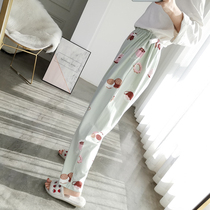  Pure cotton pajamas womens spring and autumn plus size fat pregnant women fat MM200 kg loose home casual trousers button adjustment
