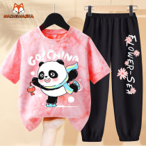 Panda Girl Sports Suit Summer Foreign Air Trendy 2022 New Childrens Clothing Online Red Fried Street Pure Cotton Children Clothes