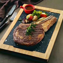  Nordic creative bamboo and wood slate steak cuisine Western plate pad Wooden tray Black slate insulation pad Stone tray