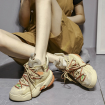 European station womens shoes 2021 Spring and Autumn new leather casual shoes thick soled father shoes sports explosion high-top shoes tide