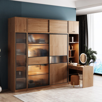 Nordic wardrobe solid wood eco-board sliding door locker simple small apartment bedroom glass wardrobe storage cabinet