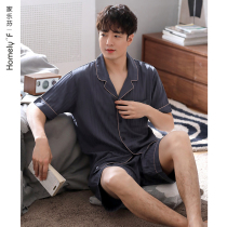 Woven cotton gauze pajamas mens summer cotton short sleeves shorts homewear mens summer thin cotton set