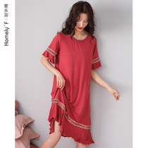 Sleeping Dress Lady Sleepwear Summer Summer Short Sleeve Thin models Modale Cotton Mian silk Home Home Clothes Long Loose big code