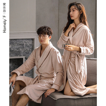 Couple sleeping robes mens bathrobes women sleeping clothes autumn winter flannel thicken plus suede coral suede for long spring and autumn