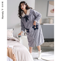 Sleeping robe ladies sleepwear bathrobe autumn and winter style winter long-style flange velvet thickened and velvety coral suede home for winter