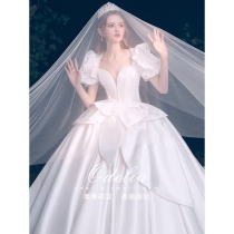odelia court style2021 new wedding dress main yarn big tail bridal satin temperament princess style