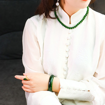 (Borneo flower) Russian Hetian jade Jasper beads necklace Spinach green multi-circle womens hand string bracelet 48 pieces