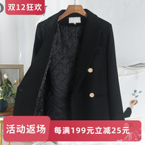 Black wool woolen suit jacket women autumn and winter thick cotton cotton high-end small man temperament professional leisure suit