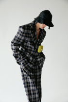 delivery dark blue retro plaid tweed suit loose fashion autumn and winter thick coat men and women Autumn Winter