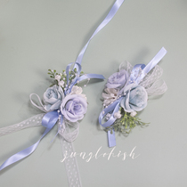 Forest watercolor blue bride bridesmaid wrist flower groom lapel flower corsage wedding gift shooting props Europe and the United States