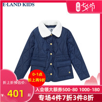 eland kids clothing love childrens clothing Autumn and winter 2021 new products girls solid color lapel diamond grid cotton clothes to keep warm