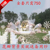 New wedding props wrought iron tile gauze big petals background seven-piece set Stage Beauty Chen Hotel outdoor decoration