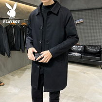Playboy flagship windbreaker mens long middle-aged coat lapel business leisure Spring and Autumn long coat