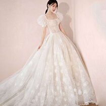 Wedding summer bride 2021 New temperament large size pregnant women high waist bubble sleeve thin tailing tail Super fairy princess style