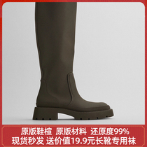  ZA2021 summer new khaki green rubber sense flat-bottomed long-sleeved high boots ins net red high-knee boots female