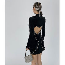 Human Spice Girls Niche Design Sense Heart Backless Velvet Skirt Slim Skinny Buttock Dress Spring Dress
