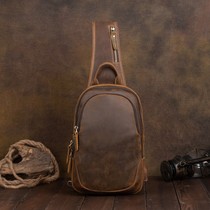 2022 new European and American retro mens chest bag personality tide backpack headlining cow leather inclined satchel bag genuine leather single shoulder bag