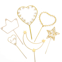Net Red birthday cake moon star love card Iron love decoration Pearl feather ring party dress