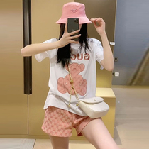 Stars Same Small Bear T-shirt Casual Sports Suit Women Summer Loose Korean Version Students Short Sleeve Shorts Two Sets