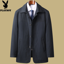 Playboy middle-aged men trench coat dad cotton lapel coat spring and autumn thin mens casual jacket top