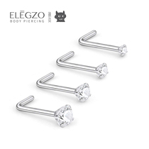 ELEGZO Laizi Vacuum Electroplated Titanium Steel L-Shaped Round Zirconium Nose Stud Earrings Bend Rod 7-Shaped Body Puncture Jewelry