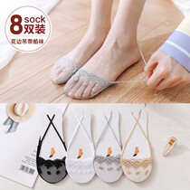 Harnesses Boat Socks Womens Summer Style Invisible Lace Socks Pure Cotton Socks Shallow Mouth Half Palm Socks Ultrathin High Heels Matching Socks